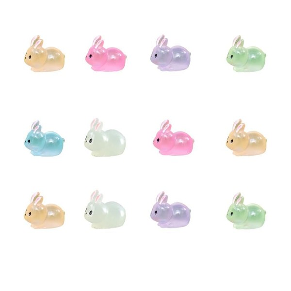 Renmin 12Pcs Luminescent Mini Resin Animals, Mini Rabbits Figurines, Small