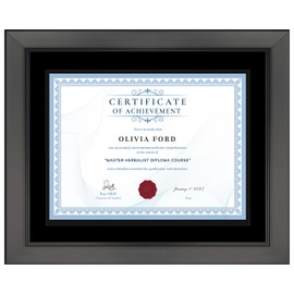 CountryArtHouse 11x14 Black Diploma Frame Solid Wood - Black on Black Double Mat - Displays 8.5x11 Diplomas with Mat or 11x14 Inch Without Mat - with Acrylic Front and Foam Board Backing