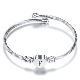 Luluadorn Women Heart F Initial Letter Charm Cuff Bracelets Expandable Stainless Steel Alphabet Name Bangle Bracelets Birthday Gifts