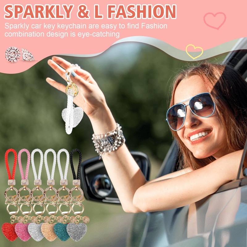 XIABYAYU Heart Keyring, Glitter Keyring with Rhinestones, Car Key Fob,