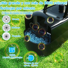 JAKLENA22 Maquina de Burbujas, Maquina de Burbujas para Eventos con 3 Ruedas de Burbujas, Maquina de Burbujas para niños, Alimentado por USB, 8000+ Burbujas por Minuto para Boda, Cumpleaños, Fiesta