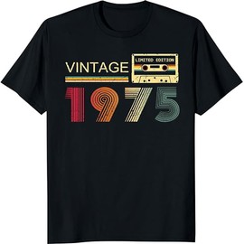 50th Birthday Gifts for Men Vintage 1975 Limited Edition T Shirts Dad Fathers Day Birthday Gifts for Husband Party Shirt (US, Alpha, Large, Regular, Regular, 1975 Black)