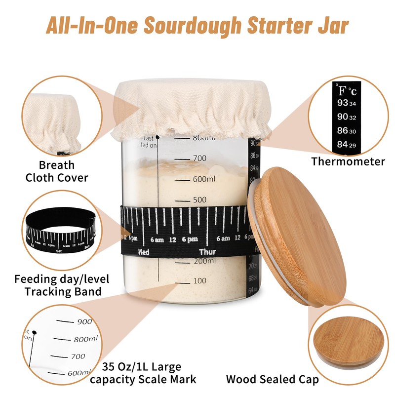 Xileanalee Pro Sourdough Starter Jar Kit- 35 Oz Large Sourdough