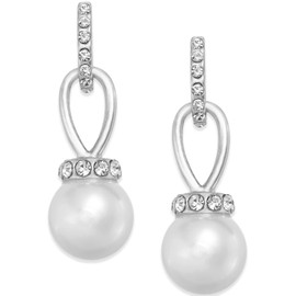 Charter Club Silver-Tone Faux Pearl and Pavé Drop Earrings
