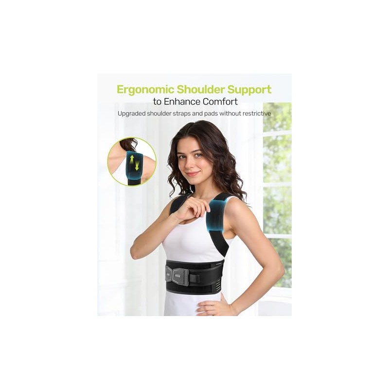 Rakiie Back Brace Posture Corrector Men Women, Cushioned Pads, Gray