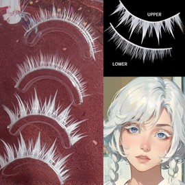 [Popular] White Eyelashes | Perfect for Cosplay Makeup | Anime Character Lashes | Stage Makeup | Hard Rim for Double Eyelid Formation | [Upper and Lower Eyelash Set] -13#