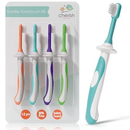 Cherish Baby Care- Cepillos de dientes para niños pequeños de 1 a 2 años (paquete de 4) - Kit de cepillos de dientes para niños, sin BPA y con certificación de seguridad, diseñado por un odontólogo pe