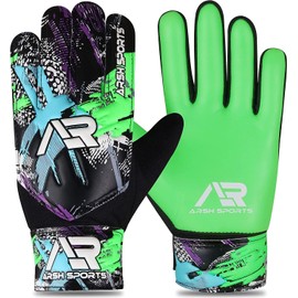 Arsh Sports Soccer Goalie Gloves, Football Goalkeeper Gloves for Kids Boys Children Youth Goalkeeping with 4mm Latex Finger Spine Protection (Green, Size 3 Suitable for 5-6 Years)