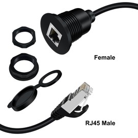 YINGAYOU Ethernet Threaded Fixed Extension Cable 1000Mbps RJ45 Male to Female Network Extension Cable with Screw Cap Waterproof Dustproof for Car Dashboard, Switcher, Router, Computer (0.5 m/1.6 ft)