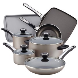 Farberware High Performance Nonstick Cookware Pots and Pans Set Dishwasher Safe, 17 Piece, Champagne