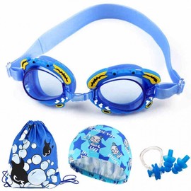 Kids' Swimming Goggles for Pool and Water Play Swimming lf864 Pink Goggles + Pink Cartoon Cap 4-Piece Set 3ea