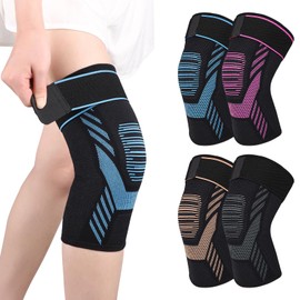 1 x Compression Knee Bandage with Adjustable Velcro Bandage for Meniscus Tear, Arthritis, ACL, Weightlifting, Basketball (Blue, M)
