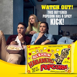 ASS KICKIN' Habanero Microwave Popcorn Bags - 12 Pack - Ultimate Spicy Popcorn Gourmet Gift - Makes a Great Movie Theater Popcorn or Snack Food for Movie Night