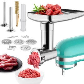 Metal Food Grinder Attachments for KitchenAid Stand Mixers, Meat Grinder, Sausage Stuffer, Perfect Mixer Attachment for KitchenAid Mixers, 15pcs Meat Grinder Accessories Set, Silver
