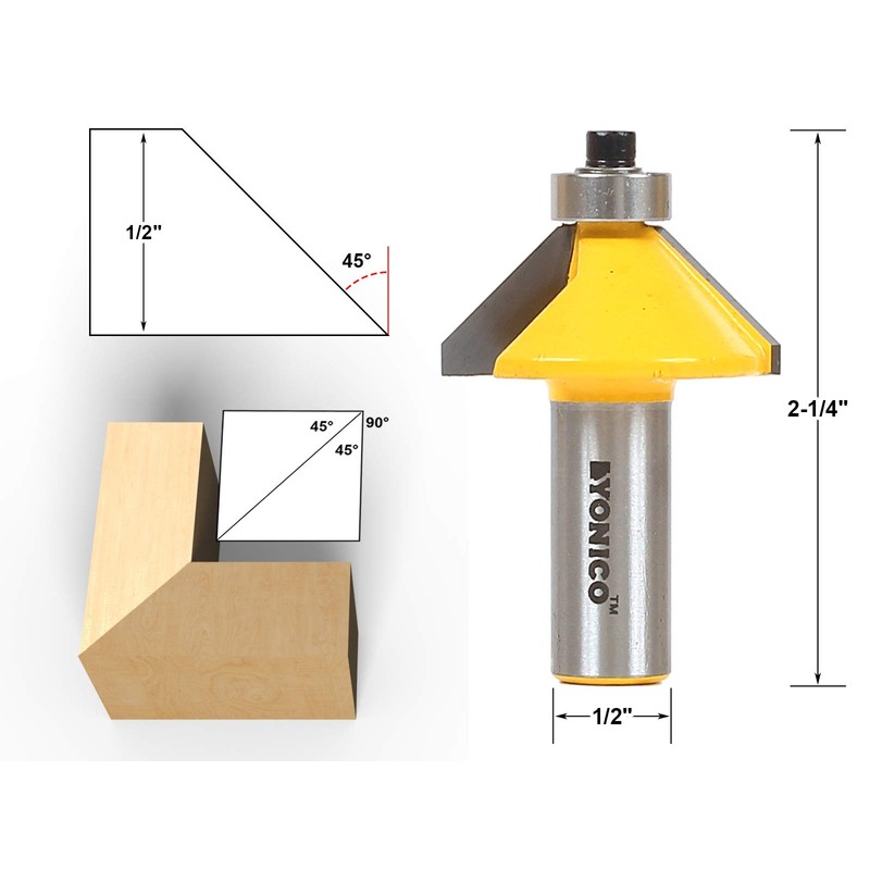 YONICO Chamfer Router Bits Edge Forming 45 Degree 1/2-Inch Shank