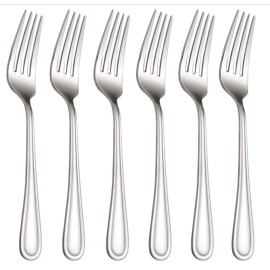 faderic 7-Inch Stainless Steel Salad Forks – Set of 6, Mirror Polished, Round Handle