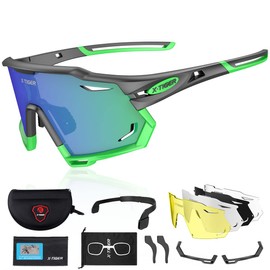 X-TIGER Cycling Glasses Polarised Sunglasses with 5 Interchangeable Lenses TR90 Frame for Men Women Sports Cycling MTB Cycling Glasses UV400 Skiing Driving Fishing Baseball Running Sports Glasses
