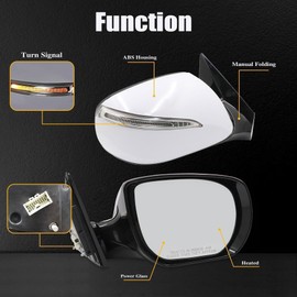 XQSMWF Passenger Side View Mirror, Compatible with Hyundai Santa Fe Sport 2013-2018 With Turn Signal and Power Glass Heated Manual Folding 6 Pins Replace Hy1321201, Right Side mirror White