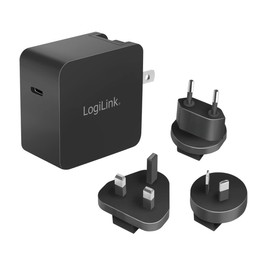 LogiLink GaN (Gallium Nitride) USB Fast Charge Travel Adapter 65W PD3.0+QC3.0 with Adapters for USA, Canada, Europe, Australia and Many Other Countries/Regions