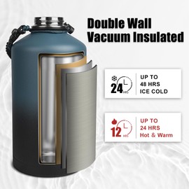 ABOTOCUP 64oz Water Bottle, Powder Coated, Stainless Steel Insulated Water Bottle With Straw Lids&Paracord Handle, Water Flask Double Wall Leak-proof BPA Free, Keep Cold&Hot