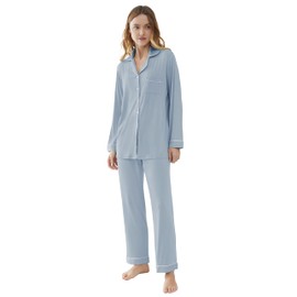 Joyaria Womens Bamboo Button Down/Up Pajama/Pj/Sleep Sets Sleepwear(Dusty Blue, Large)
