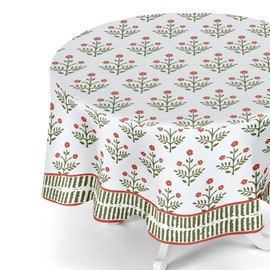 LOTUS MILLS 100% Organic Cotton Tuscany Red Jardin and Olive Drab Table Cloth, Indian Block Print Table Linen for Dining, Parties, Wedding, Outdoors Home Decor | 60x90 INCH Rectangle | 6-8 Seater