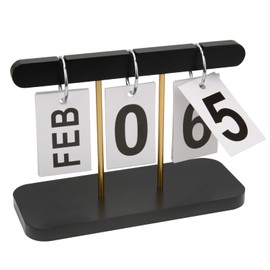 Perpetual Daily Flip Calendar for Desk, Vintage Wood Perpetual Calendar With Large Display, Reusable Desktop Turn Page Month Date Display Rustic Farmhouse Desk Accessories for Home Office Decor (Black)