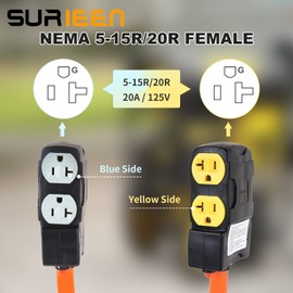 50 amp to 20Amp 125V Adapter Cord, NEMA 14-50P Male Plug to 4 X 5-20R/15R Female Household Outlet with Breaker, RV Generator Adapter Cord STW 10AWG 3750W 1.5FT