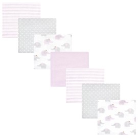 Hudson Baby Unisex Baby Cotton Flannel Receiving Blankets Bundle, Lilac Elephants, One Size