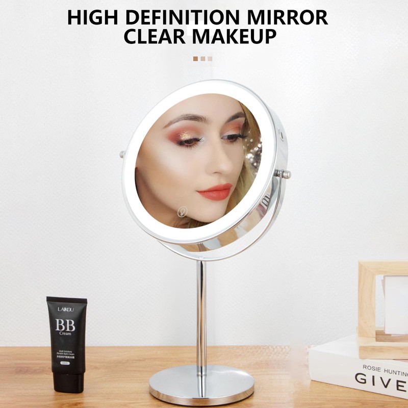 Lighted Makeup Mirror, 1x/10x HD Magnifier Dual Sided Mirror 360°