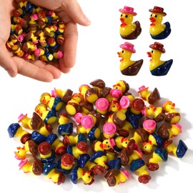 50pcs Mini Resin Cowboy Ducks, Tiny Small Cowboy Sheriff Resin Duck Figurine Miniature Garden Decor for Home Office Car Dashboard Decor Festive Gift (Brown, Pink)