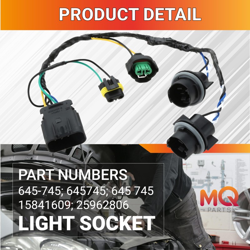 MQparts 645-745 Headlight Wiring Harness Socket Compatible with Silverado 1500