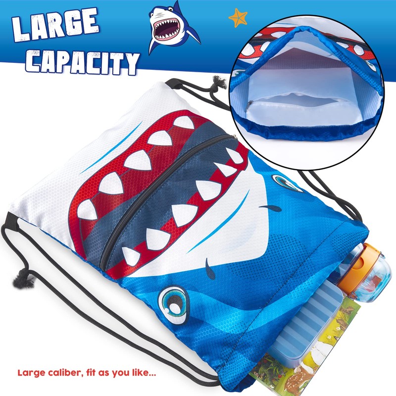 Shark Drawstring Backpack - Drawstring Bags for Boys Kids Swim