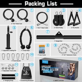 SERTT Weight Cable Pulley System Gym, Upgraded Cable Pulley Attachments for Gym LAT Pull Down, Biceps Curl, Tricep, Arm Workouts - Weight Pulley System Home Gym Add On Equipment