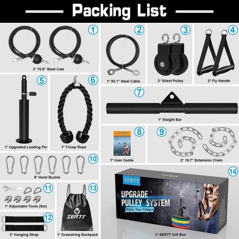 SERTT Weight Cable Pulley System Gym, Upgraded Cable Pulley Attachments