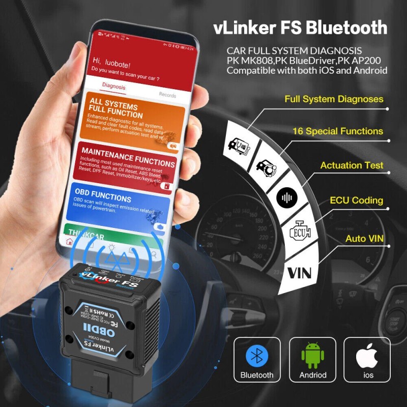 Vgate vLinker FS BT Auto OBD2 Tool Ford FORScan HS/MS-CAN
