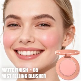 Rubor en polvo rosa dulce para mejillas con pincel, paleta de rubor mate mezclable natural para rubores faciales, textura ligera y sedosa para mujeres