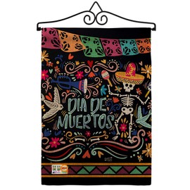 Colorful Dia de Muertos Garden Flag - Set Wall Hanger Fall Day of Dead Los Fiesta Mexican Party Autumntime - House Decoration Banner Small Yard Gift Double-Sided Made In USA 13 X 18.5