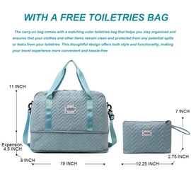 Travel Duffle Bag Weekender Bags for Women with Toiletry Bag Carry on Overnight Bag Gym Duffel Bag with Wet Pocket Hospital Bags for Labor and Delivery (sky blue)