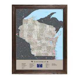 Wisconsin - Earth Toned - Solid Wood Brown Frame - 150 Pins Included - 33.75 inches x 27 inches