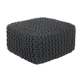 COTTON CRAFT Braided Footrest - Handknitted Cotton Cord Dori Foot Stool Ottoman - Low Floor Pouf - Lightweight Portable - Small Spaces Living Room Bedroom Entryway Under Desk - 14 x 8 Square - Grey