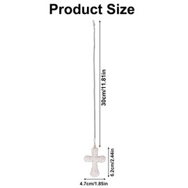 Cross Rear View Mirror Charm, 3D Bling Rhinestone Cross Car Hanging Accessories Double-Sided Catholic Religious Ornament Pendant for Car Interior Decor Men Women (Silver White)