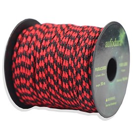 aufodara 50 Metres paracord cords, 2 millimetres nylon rope, 1 core strands (Red Black, 50)