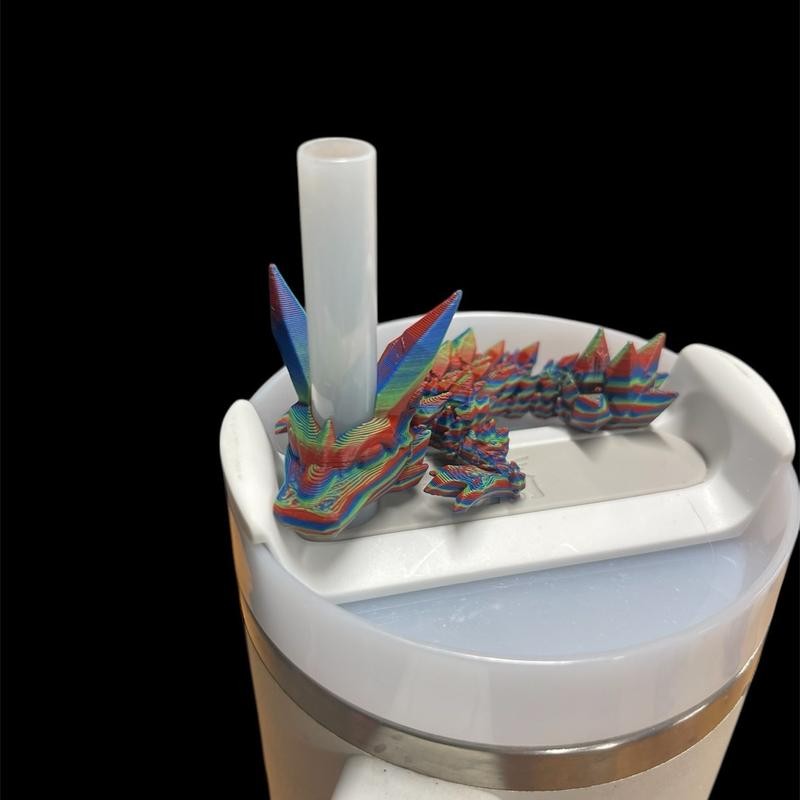 Tumbler Straw Buddy Dragon Guardian Straw Figurine 3D Printed:_Ice