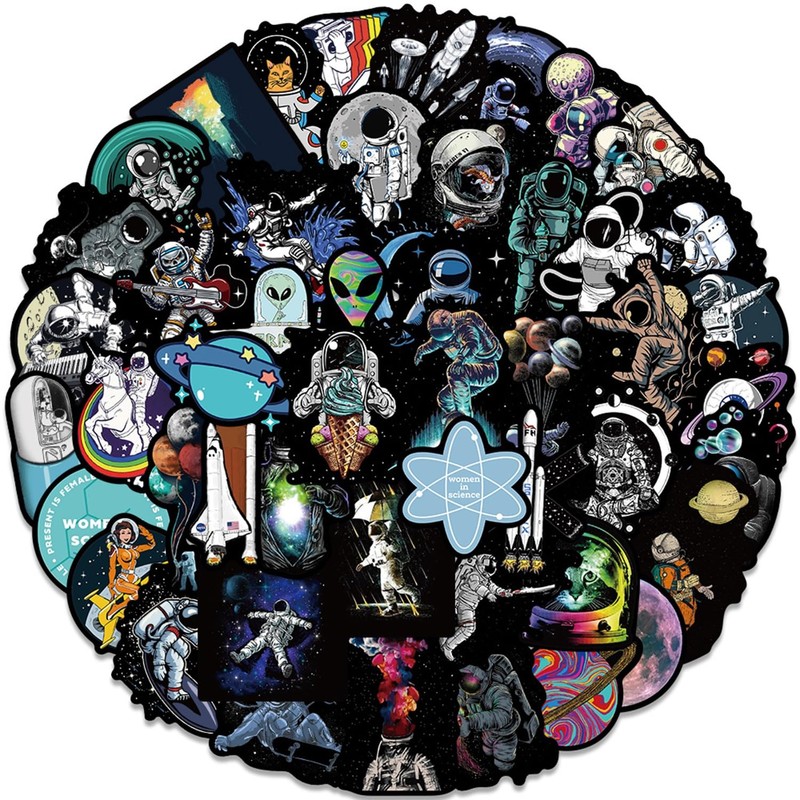 50 Space Stickers, Vinyl Waterproof Aesthetic Scrapbook Sticker Pack, For