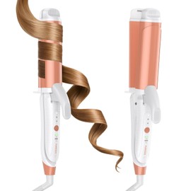 FURIDEN Lite Dual-Voltage Curling Iron: 110V-240V 1 1/2 inch Ceramic Wide Barrel 2-in-1 Curling Iron for Women - Europe Travel for Long/Medium Hair Brandied Melon