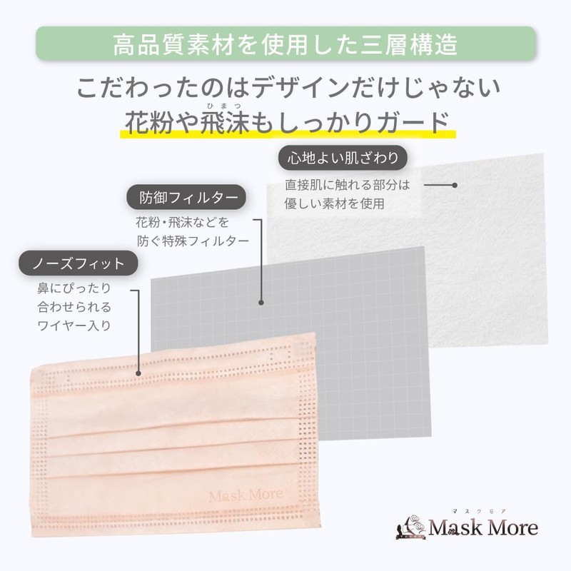 [MaskMore] マスクモア プリーツマスク 不織布 不織布マスク 立体マスク 小顔マスク バイカラー マスク おしゃれ