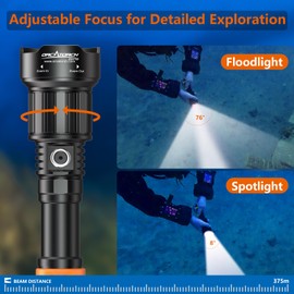 ORCATORCH ZD710 Zoomable Dive Light 2700 Lumen Scuba Diving Flashlight with 4 Modes, 2-in-1 Spotlight & Floodlight, IP68 Waterproof Night Dive Torch for 150 Meters Under Water Sports