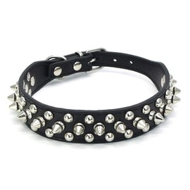Dog Collar, Studs, Wild Spikes, 5 Holes, Adjustable, Small Dogs, Medium Dogs, Large Dogs, Cats, Cute, Stylish (Black, M)