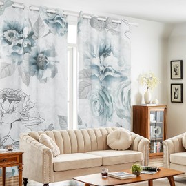 Boho Blackout Curtains for Bedroom, Floral Print Window Curtains 84 Inches Length 2 Panels Set Noise Reducing Thermal Insulated Window Drapes for Living Room,52" W x 84" L